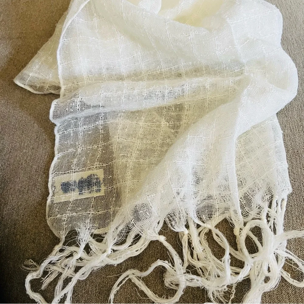 Vintage From 1960’s Elwin White Scarf 70”x18”.